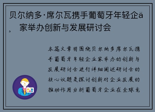 贝尔纳多·席尔瓦携手葡萄牙年轻企业家举办创新与发展研讨会 贝尔纳多·席尔瓦携手葡萄牙年轻企业家举办创新与发展研讨会